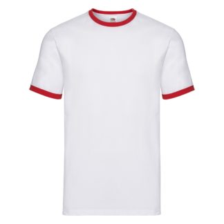 t-shirt maglietta fruit of the loom con maniche doppio colore personalizzata ricamata alterego bianca rossa