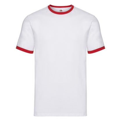 t-shirt maglietta fruit of the loom con maniche doppio colore personalizzata ricamata alterego bianca rossa